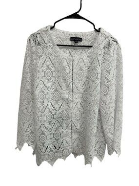 Susan Graver XL White Lace Open Front Jacket Scalloped Whimsical Romanticcore